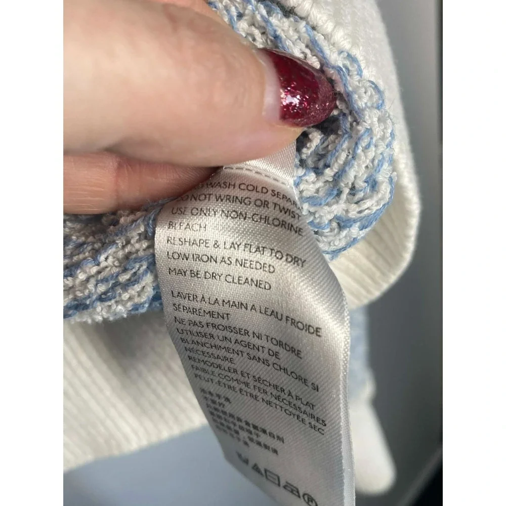 Free People Riptide Sweater Light blue white Knit Cropped XS‎ Oversized coastal